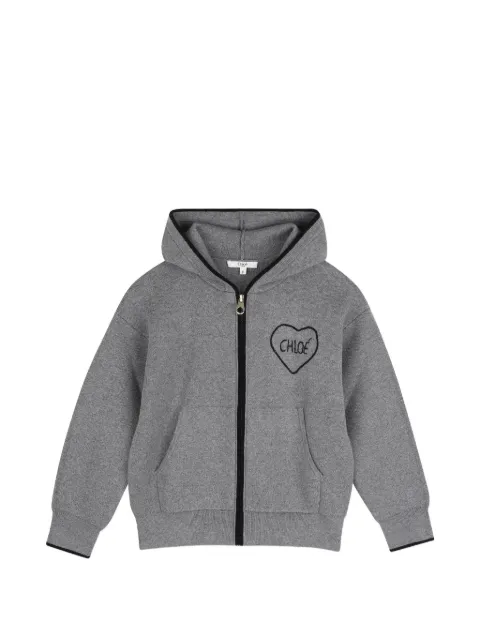 Chloé Kids logo-embroidered zip-up hoodie