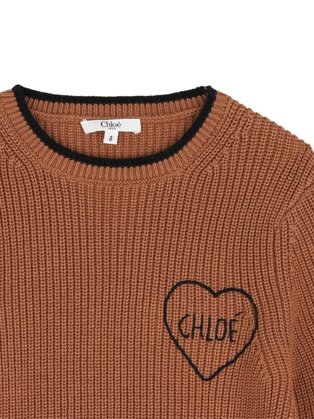 Chloé Kids Ribgebreide trui met geborduurd hart Bruin