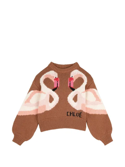 Chloé Kids flamingo-intarsia logo-embroidered sweater