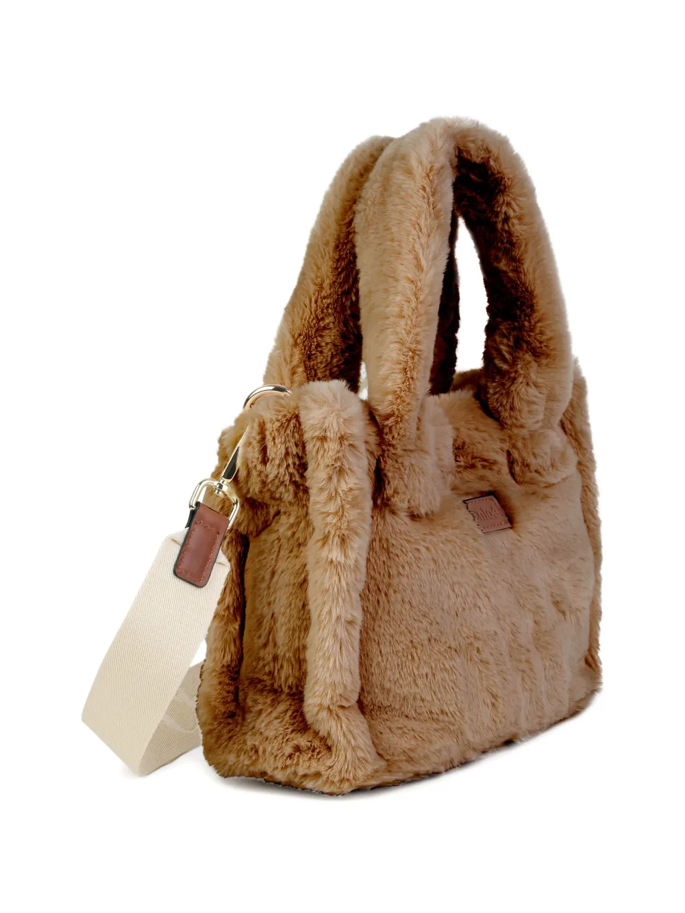 Chloé Kids Shopper van imitatiebont met logo-patch Bruin