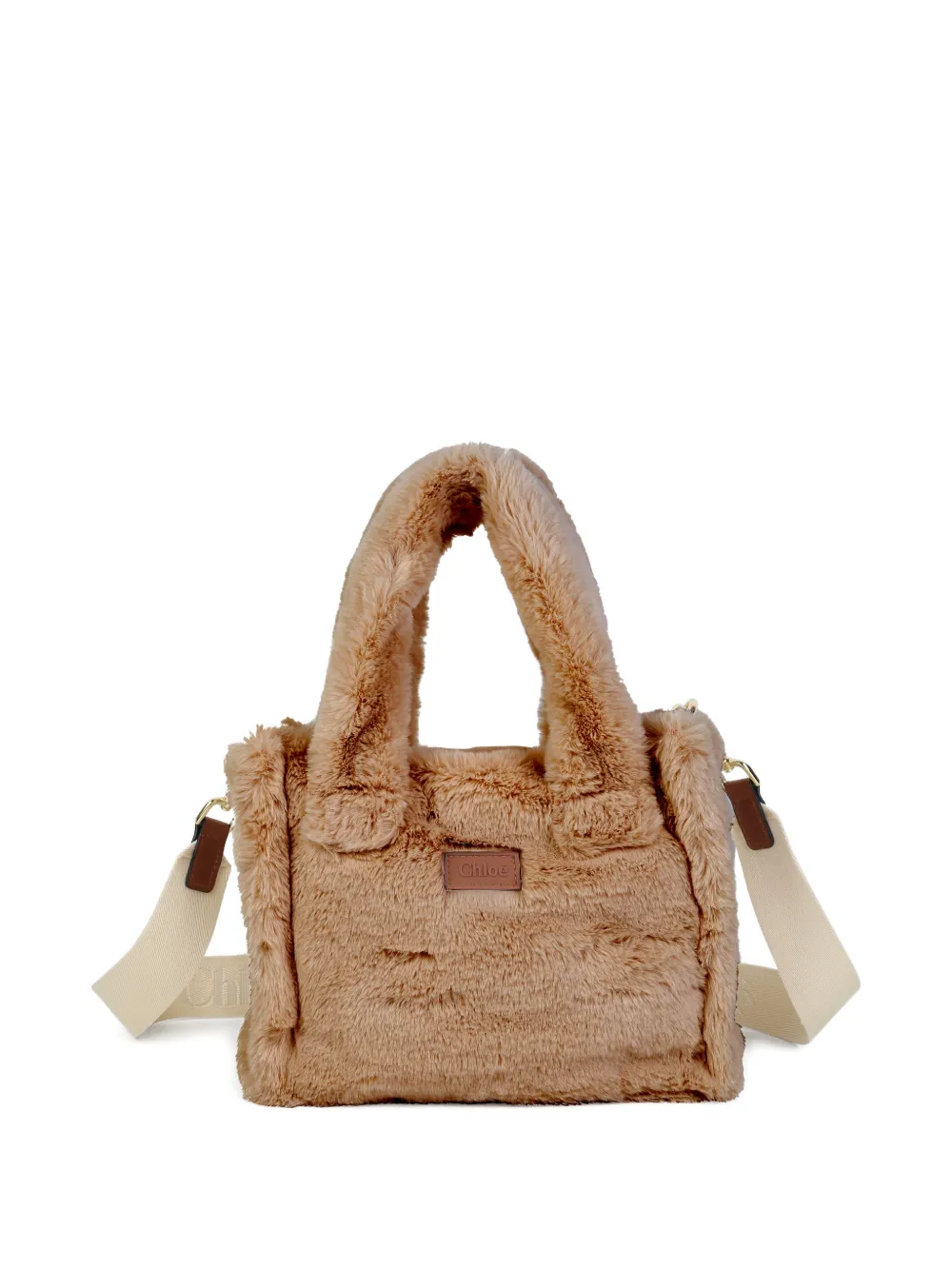 Chloé Kids Borsa tote in pelliccia sintetica con applicazione - Marrone