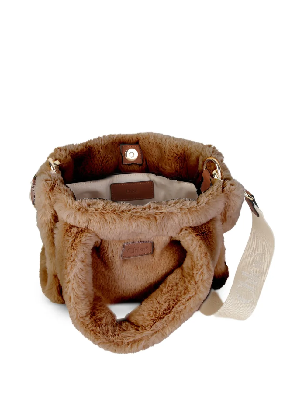 Chloé Kids Shopper van imitatiebont met logo-patch Bruin