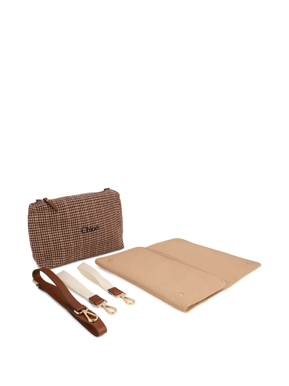 Chloé Kids Geruite luiertas met pied-de-poule print Beige