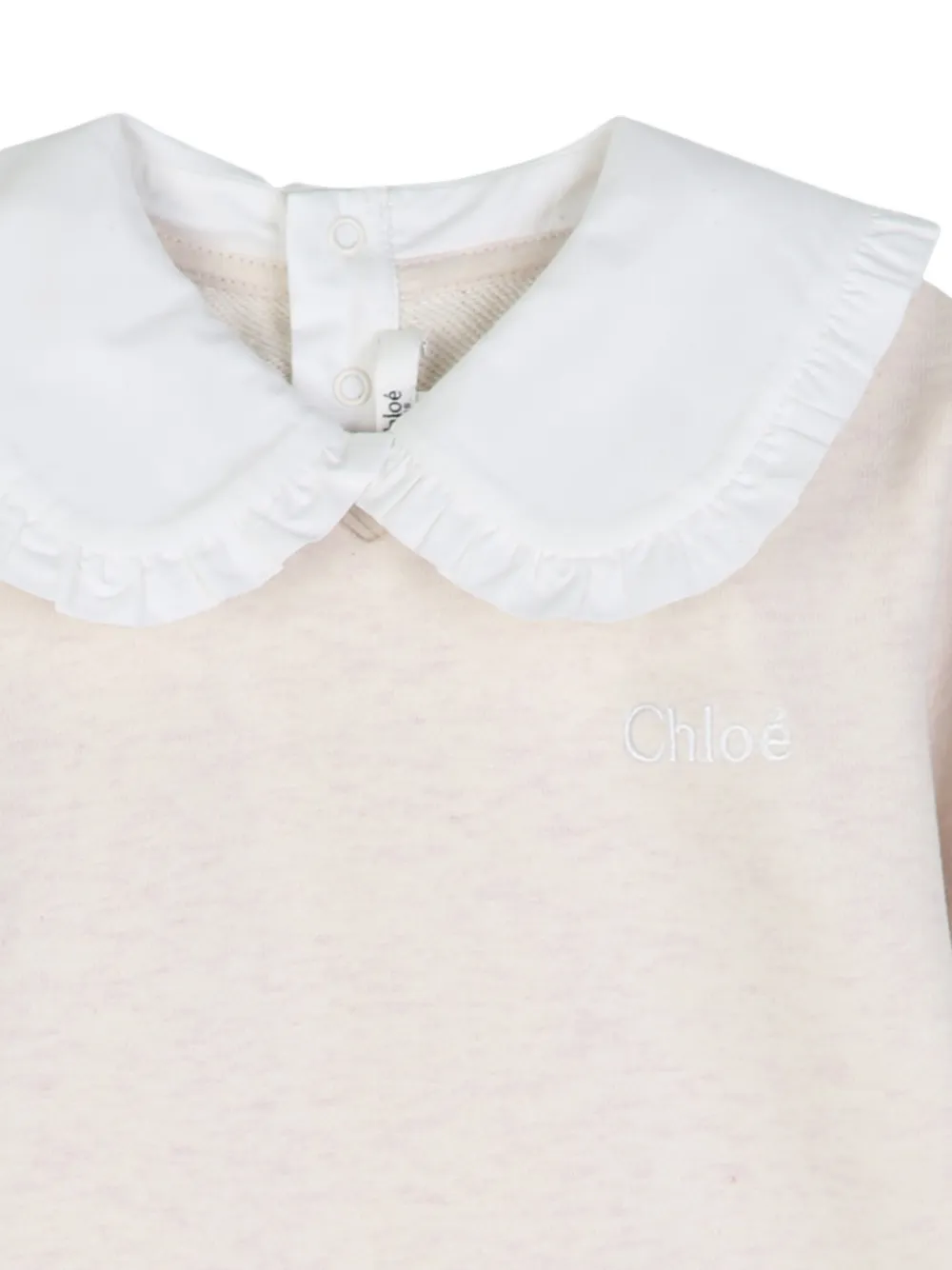 Chloé Kids Jurk met ruchekraag en borduurwerk Beige