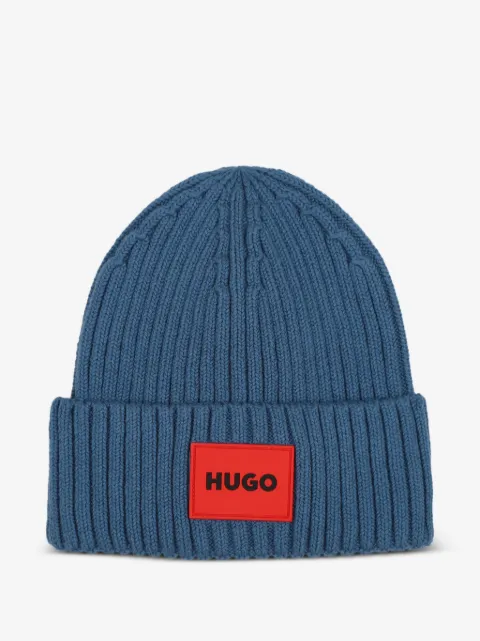 HUGO KIDS ribstrikket hue med logomærke