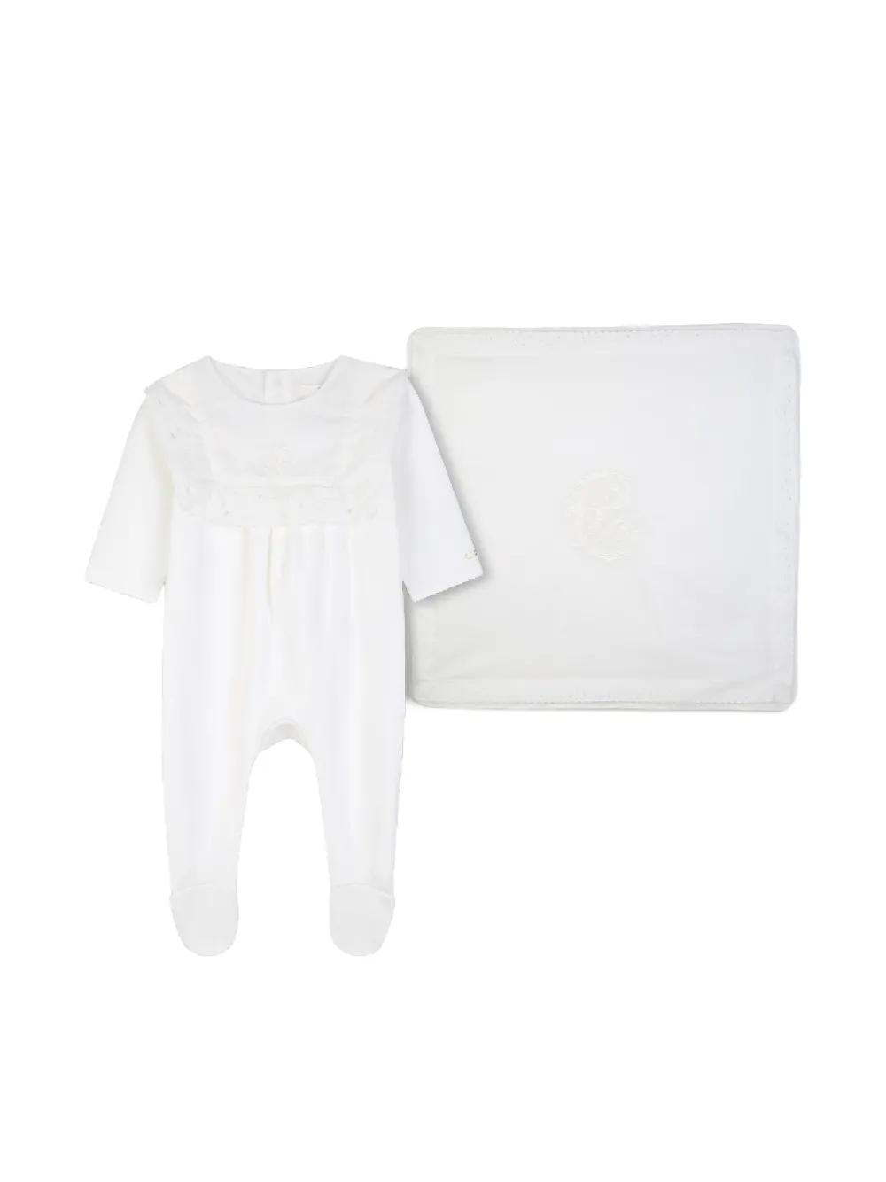 Chloé Kids Set aus Pyjama und Decke mit Stickerei - Weiß