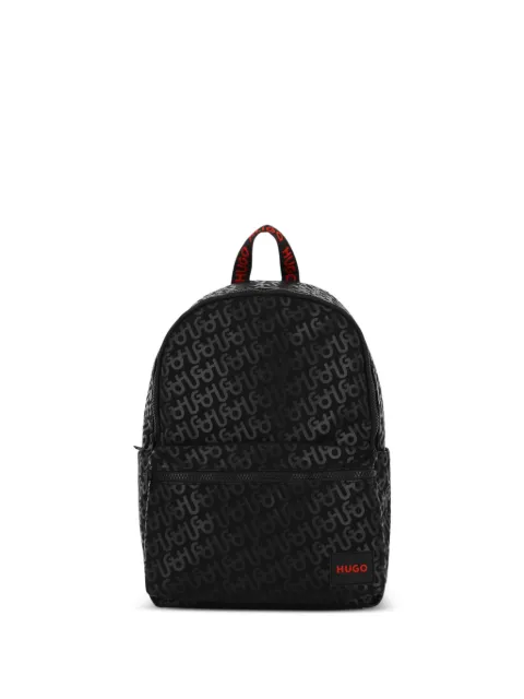 HUGO KIDS monogram-print logo-patch backpack