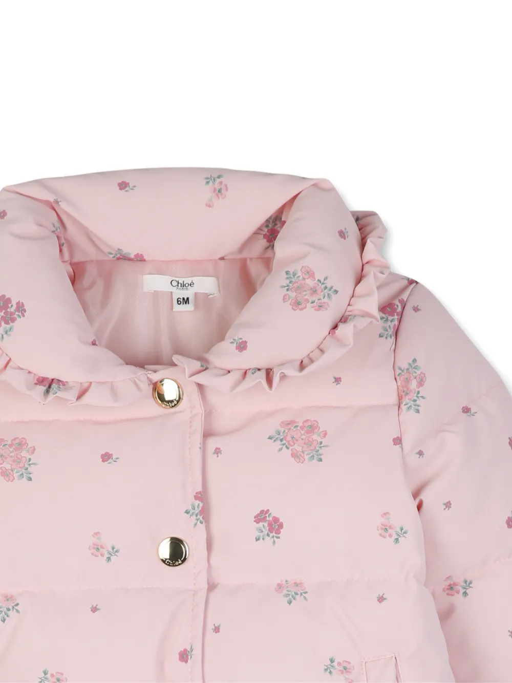 Chloé Kids Donsjack met bloemenprint en ruches Roze