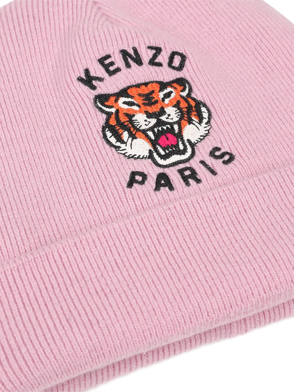 Kenzo Kids Ribgebreide muts met Tiger-patch Roze