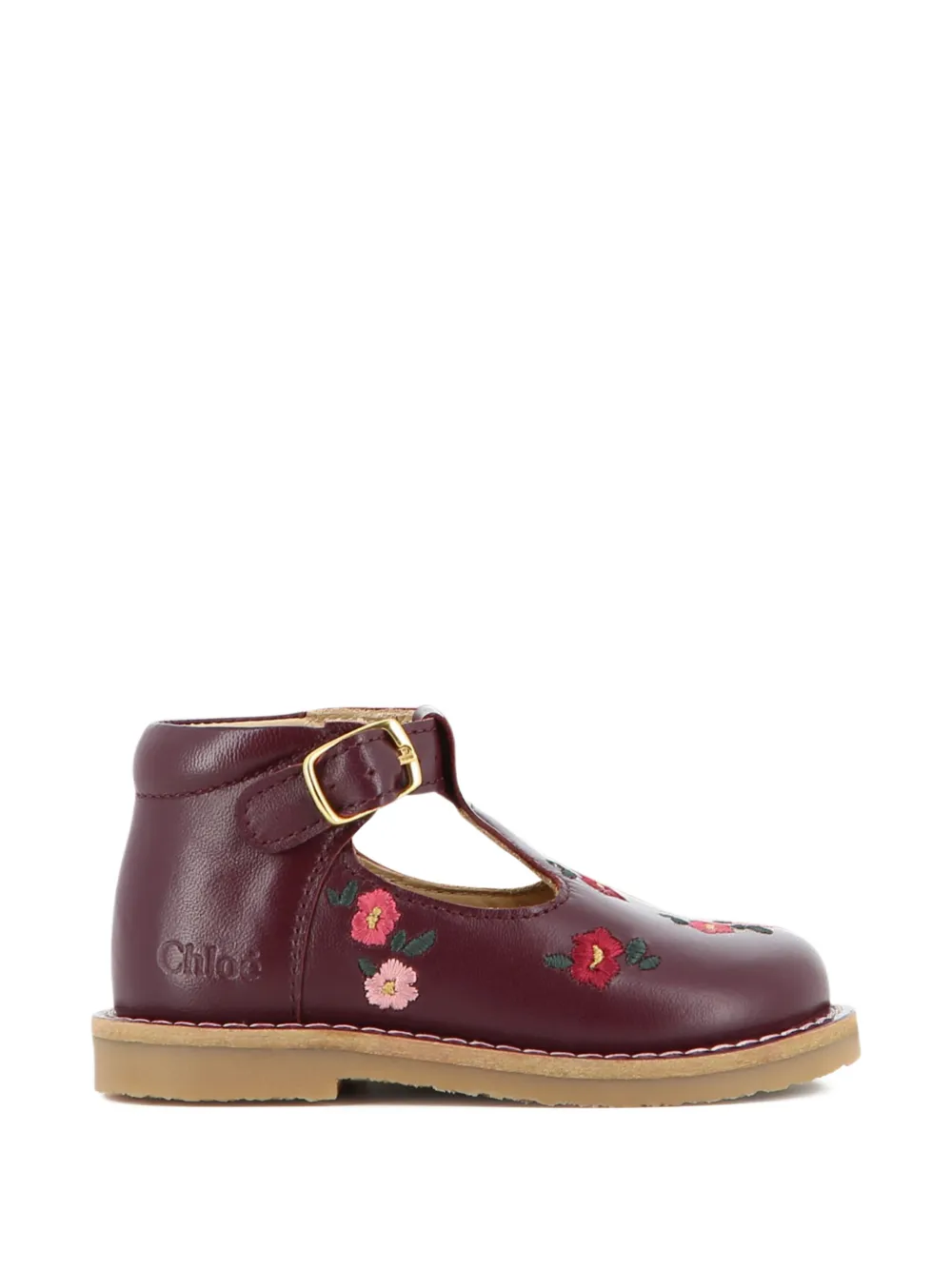 Chloé Kids floral-embroidered leather booties Rood