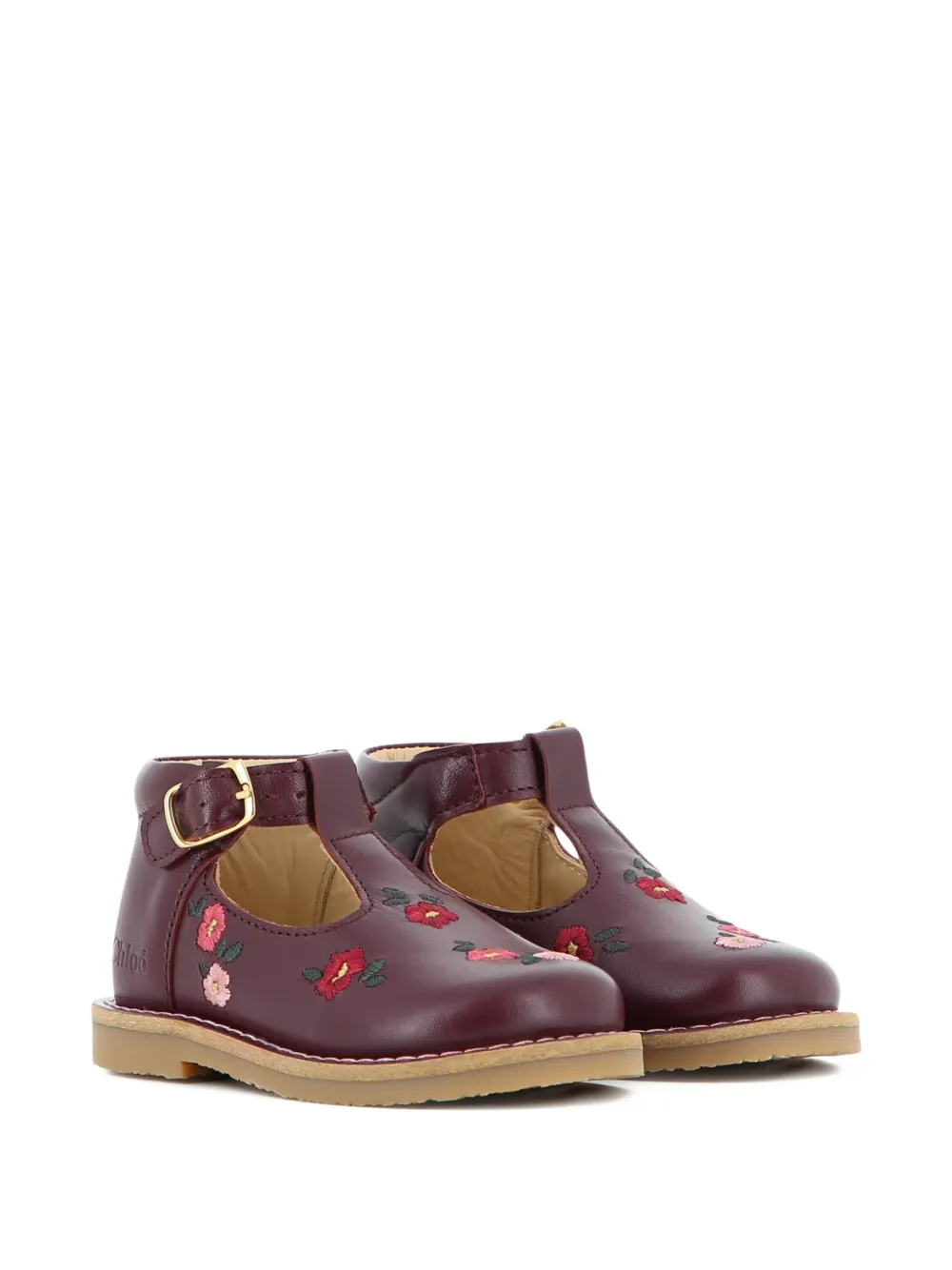 Chloé Babies' Floral-embroidered Leather Booties In Animal Print