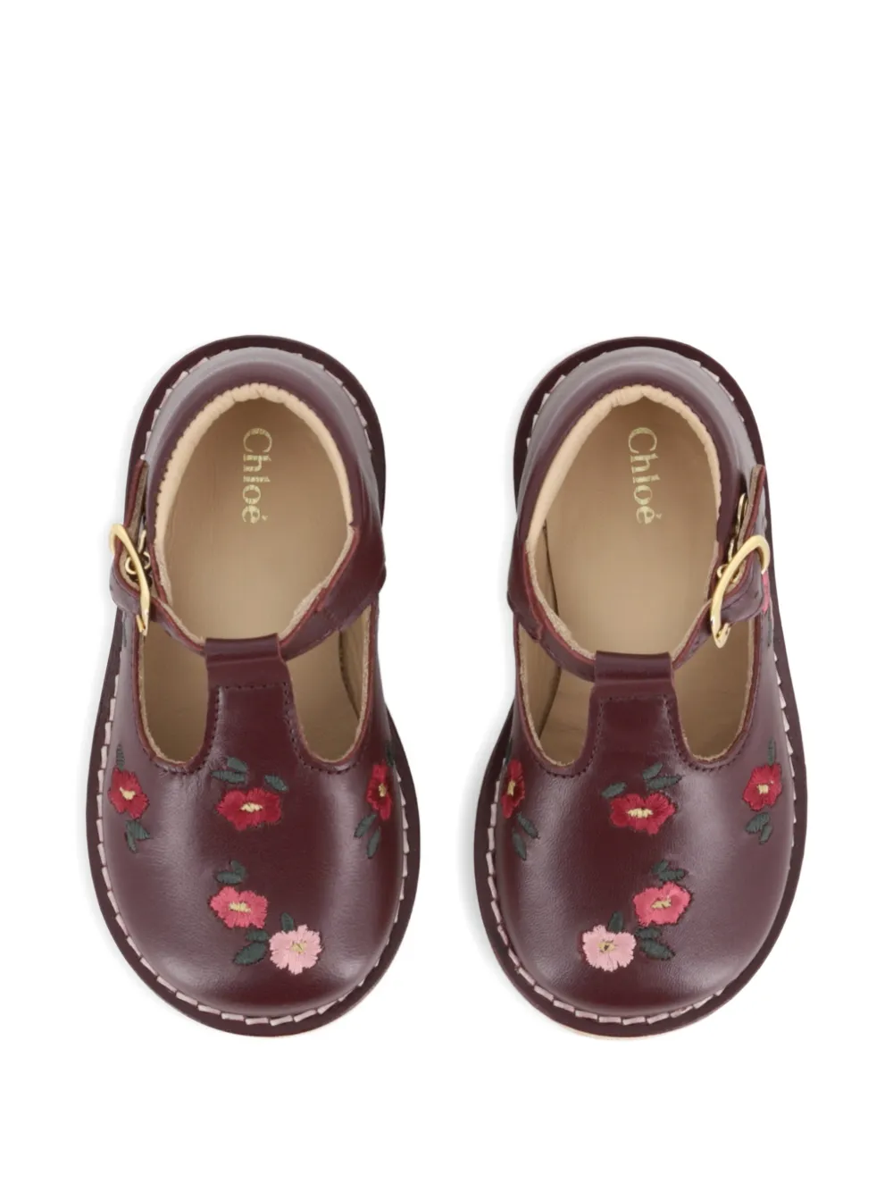 Chloé Kids floral-embroidered leather booties Rood