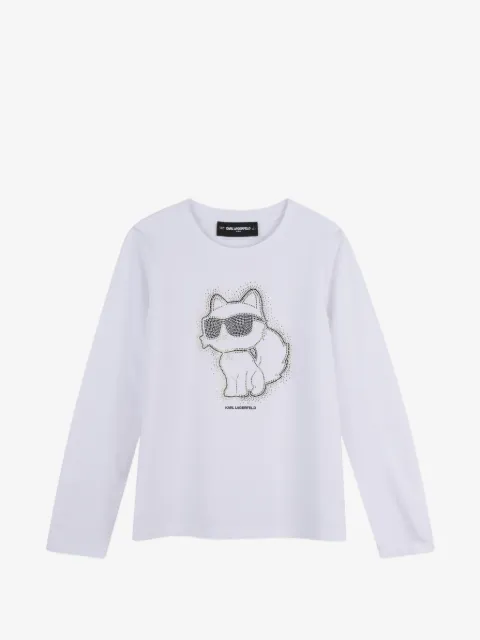 Karl Lagerfeld Kids playera Choupette manga larga con detalles de strass