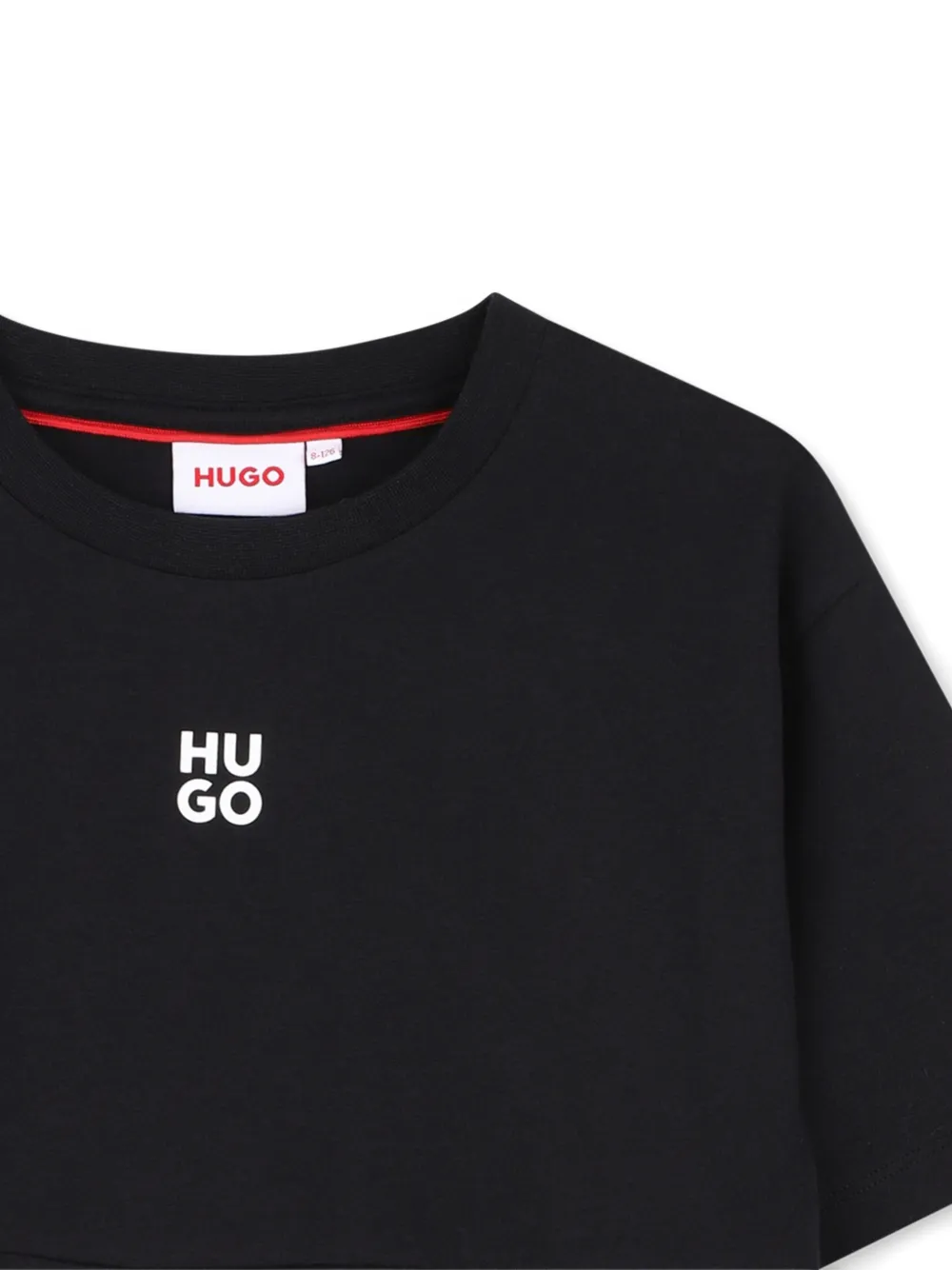 HUGO KIDS T-shirt met peplum afwerking en logo-print Zwart