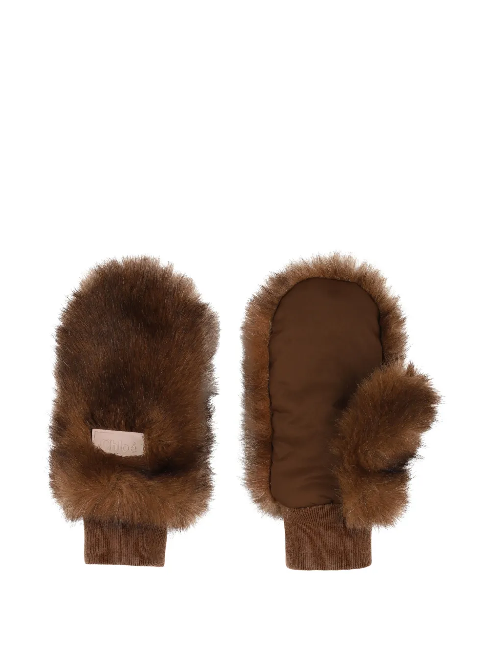 Chloé Kids Muffole in pelliccia sintetica con logo - Marrone