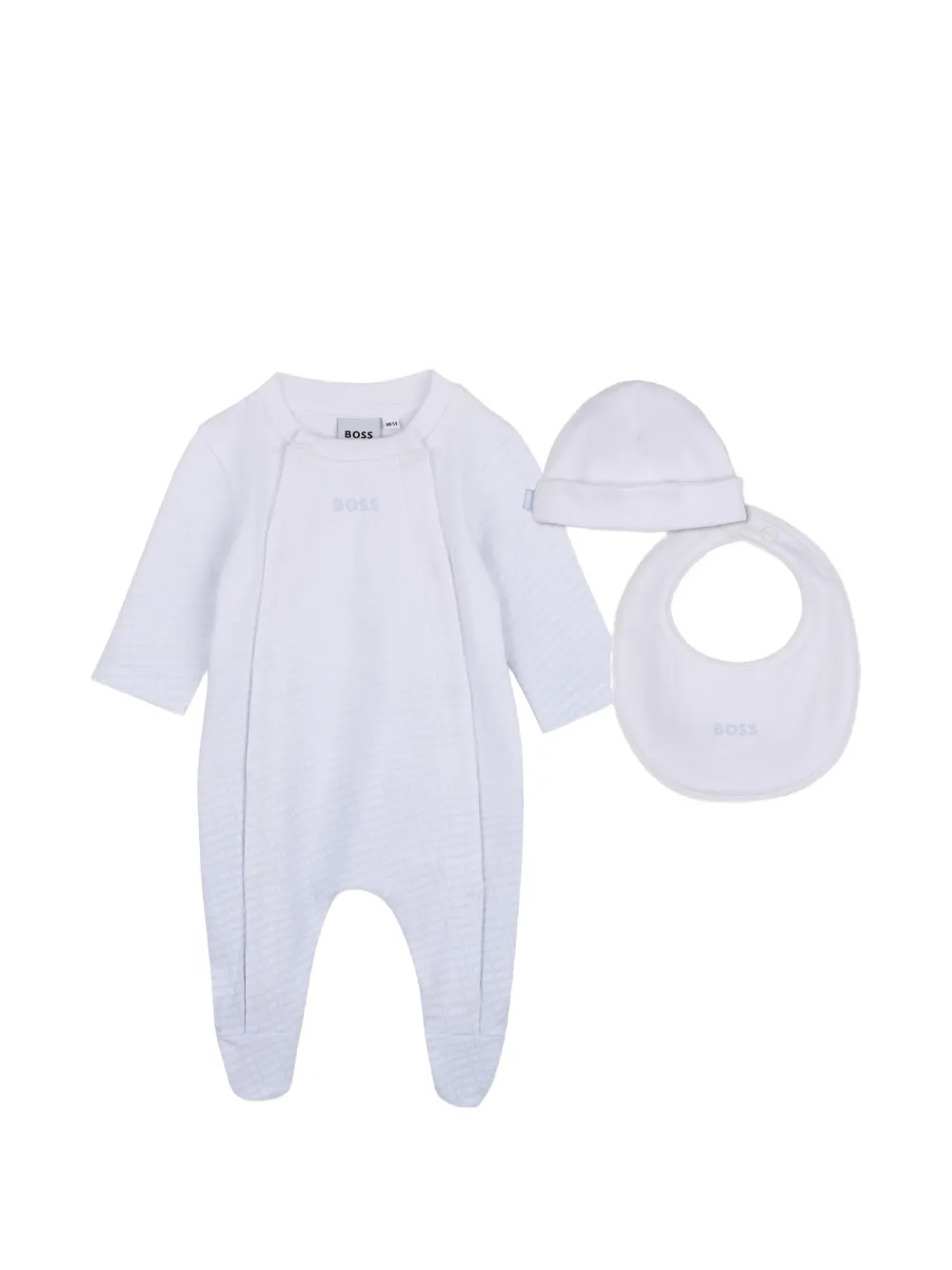 BOSS Kidswear Set aus Pyjama, Hut und Lätzchen mit Logo-Print - Weiß