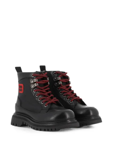 HUGO KIDS logo-patch lace-up ankle boots