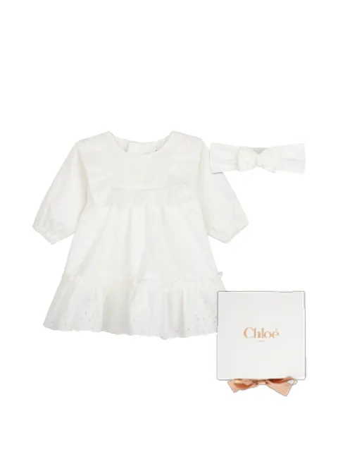 Chloé Kids set de diadema y vestido con bordado floral