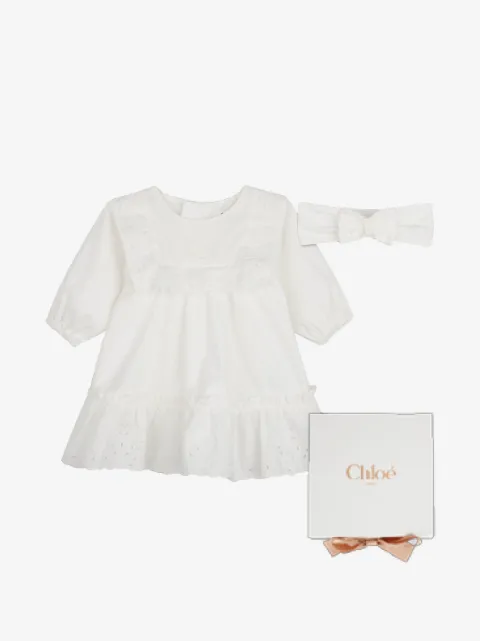 Chloé Kids floral-embroidered poplin dress and headband set