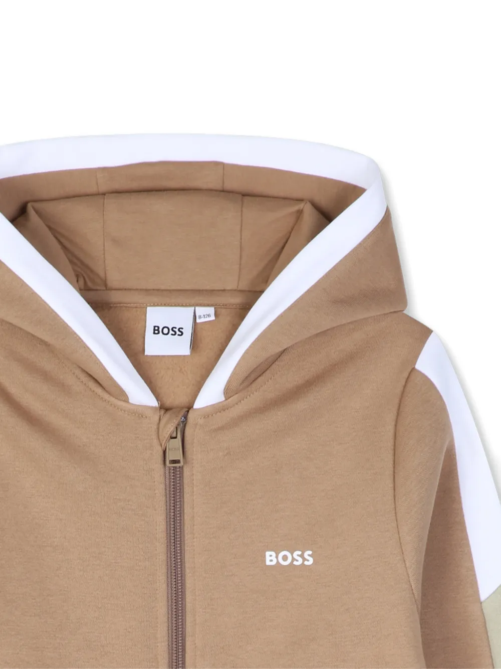 BOSS Kidswear Hoodie met logoprint en rits Beige