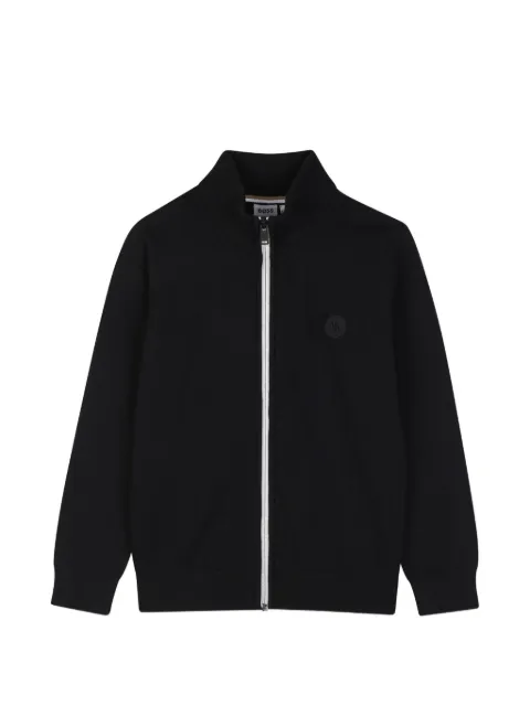 BOSS Kidswear logo-patch zip-up cardigan