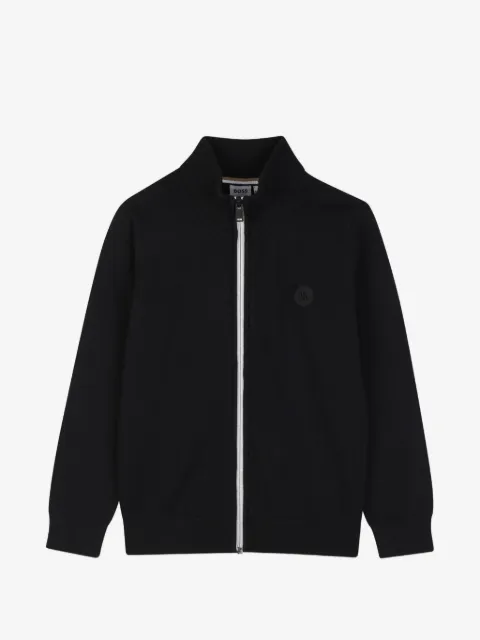 BOSS Kidswear logo-patch zip-up cardigan