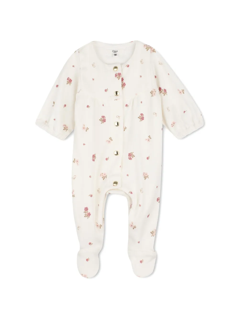 Chloé Kids Pyjama en slabbetje met bloemen-print Beige