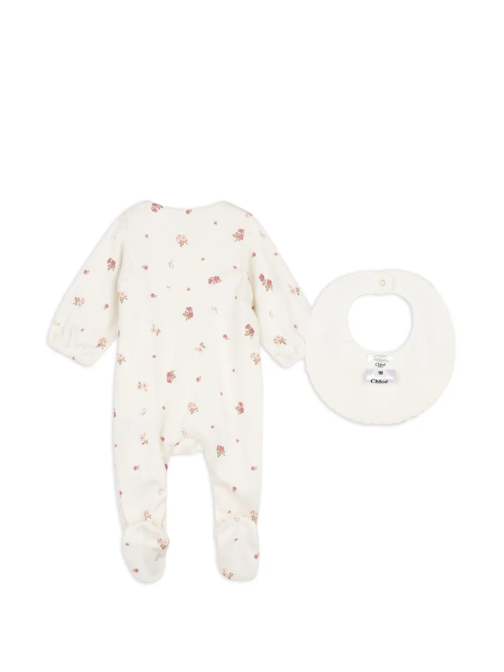 Chloé Kids Pyjama en slabbetje met bloemen-print Beige