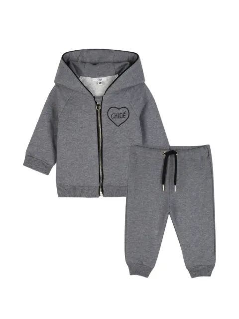 Chloé Kids heart-embroidery cotton tracksuit set