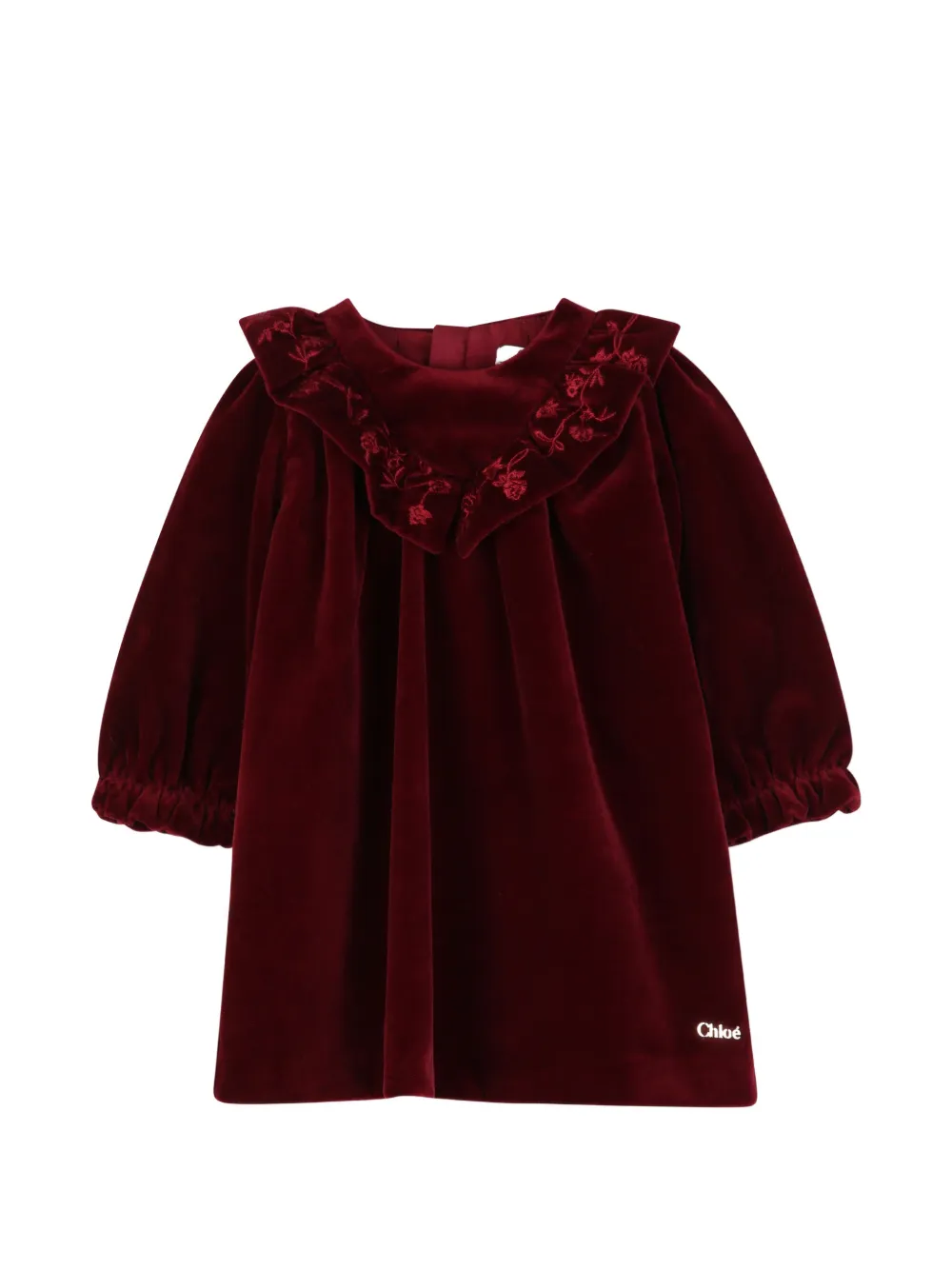 Chloé Kids Samtkleid mit Stickerei - Rot