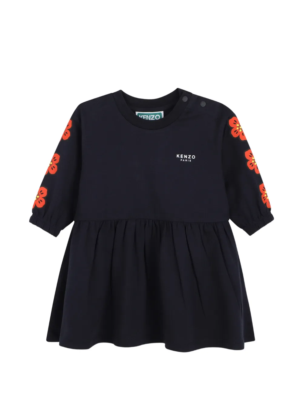 Kenzo Kids floral-print logo-print dress - Blue