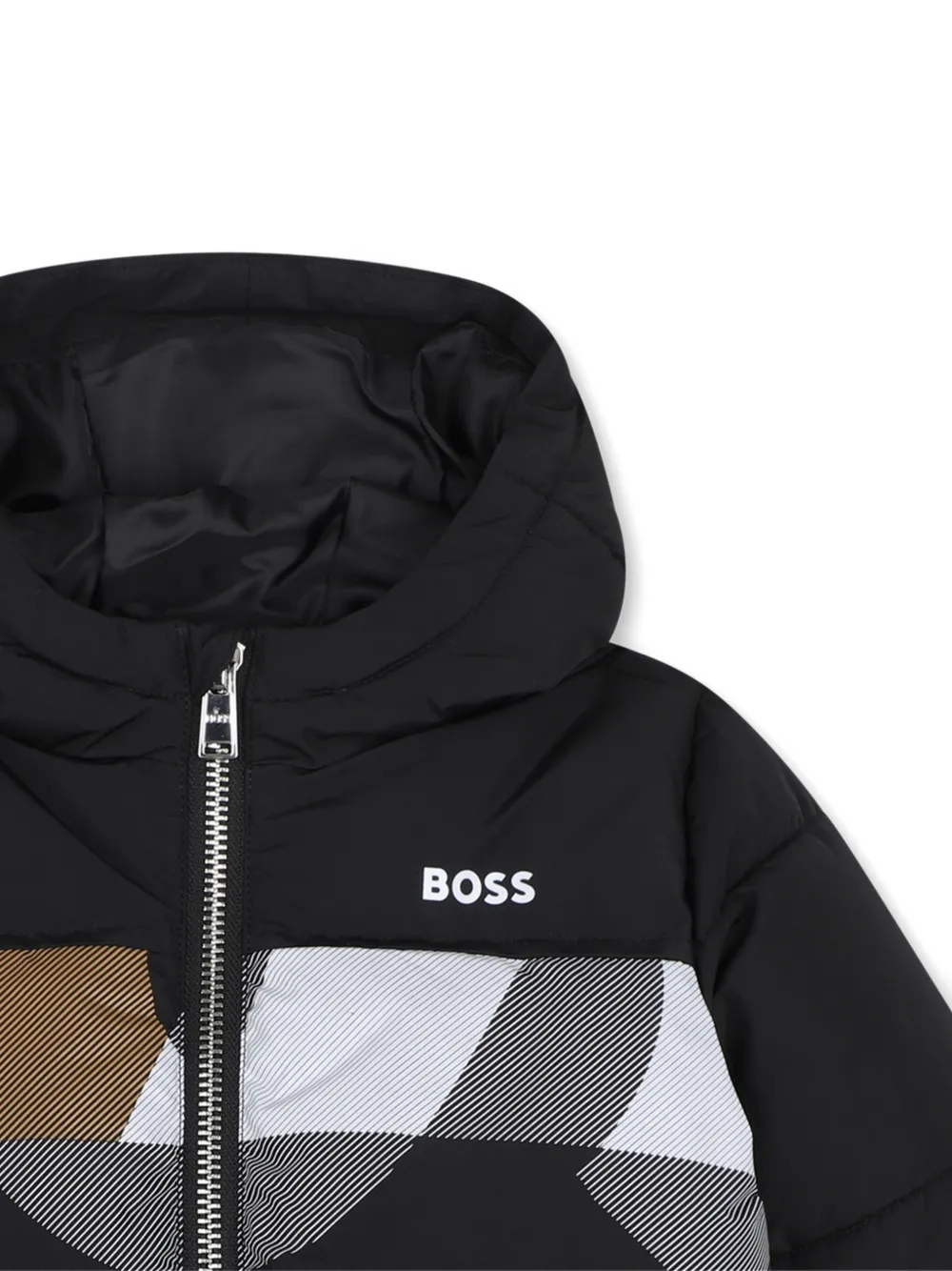 BOSS Kidswear Gewatteerd jack met logoprint Zwart