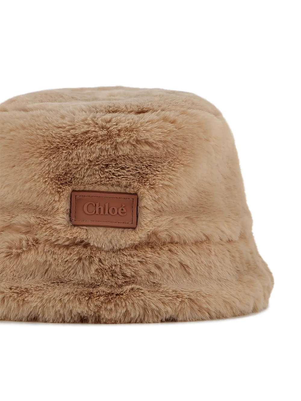Chloé Kids Vissershoed van imitatiebont met logo-patch Beige