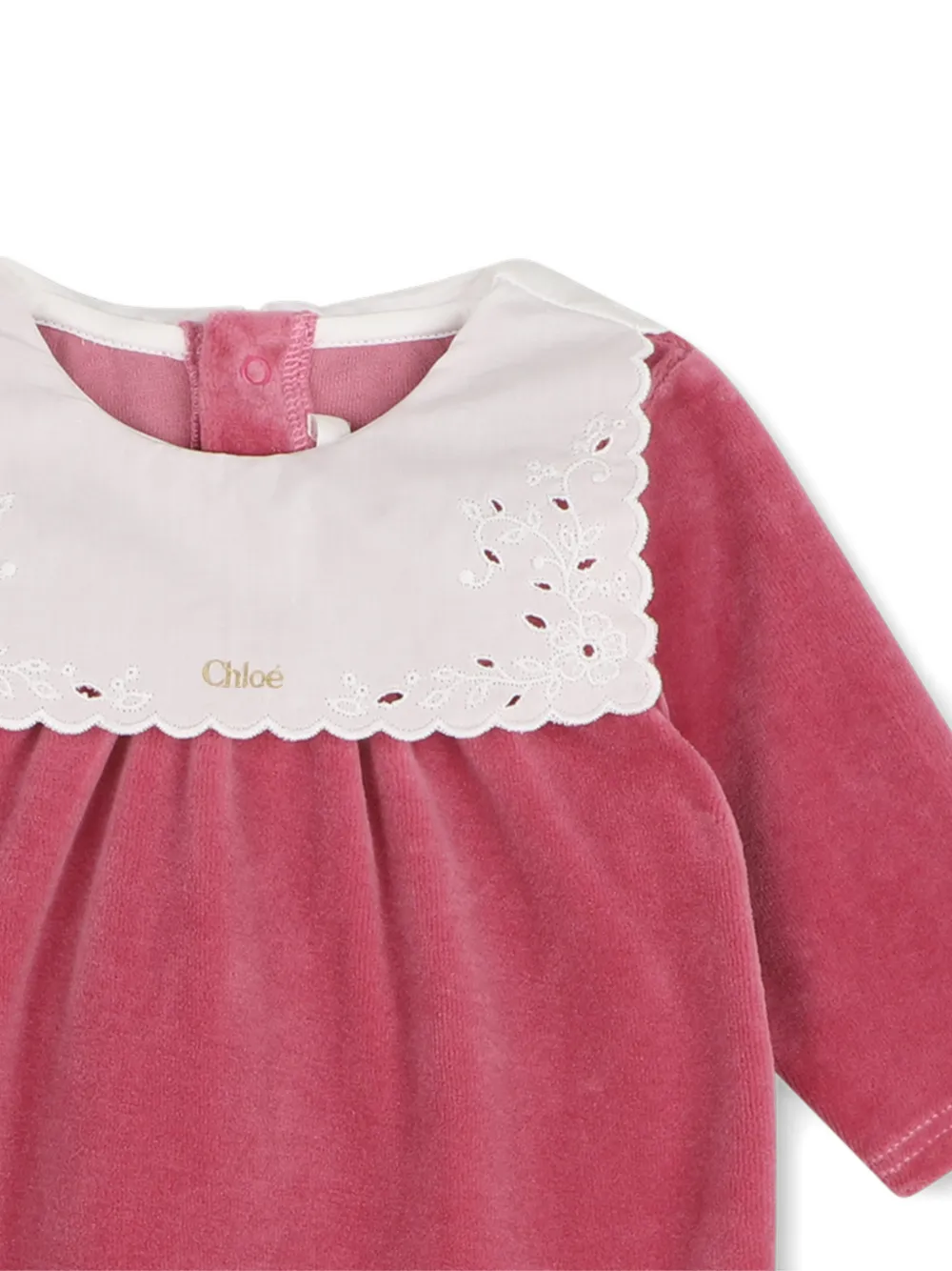 Chloé Kids Fluwelen pyjama met broderie anglaise kraag Roze
