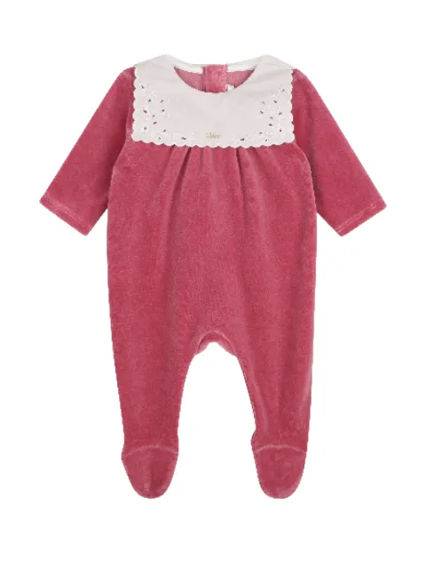 Chloé Kids broderie-anglaise collar velvet pajamas