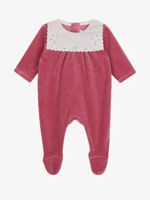 Chloé Kids broderie-anglaise collar velvet pajamas