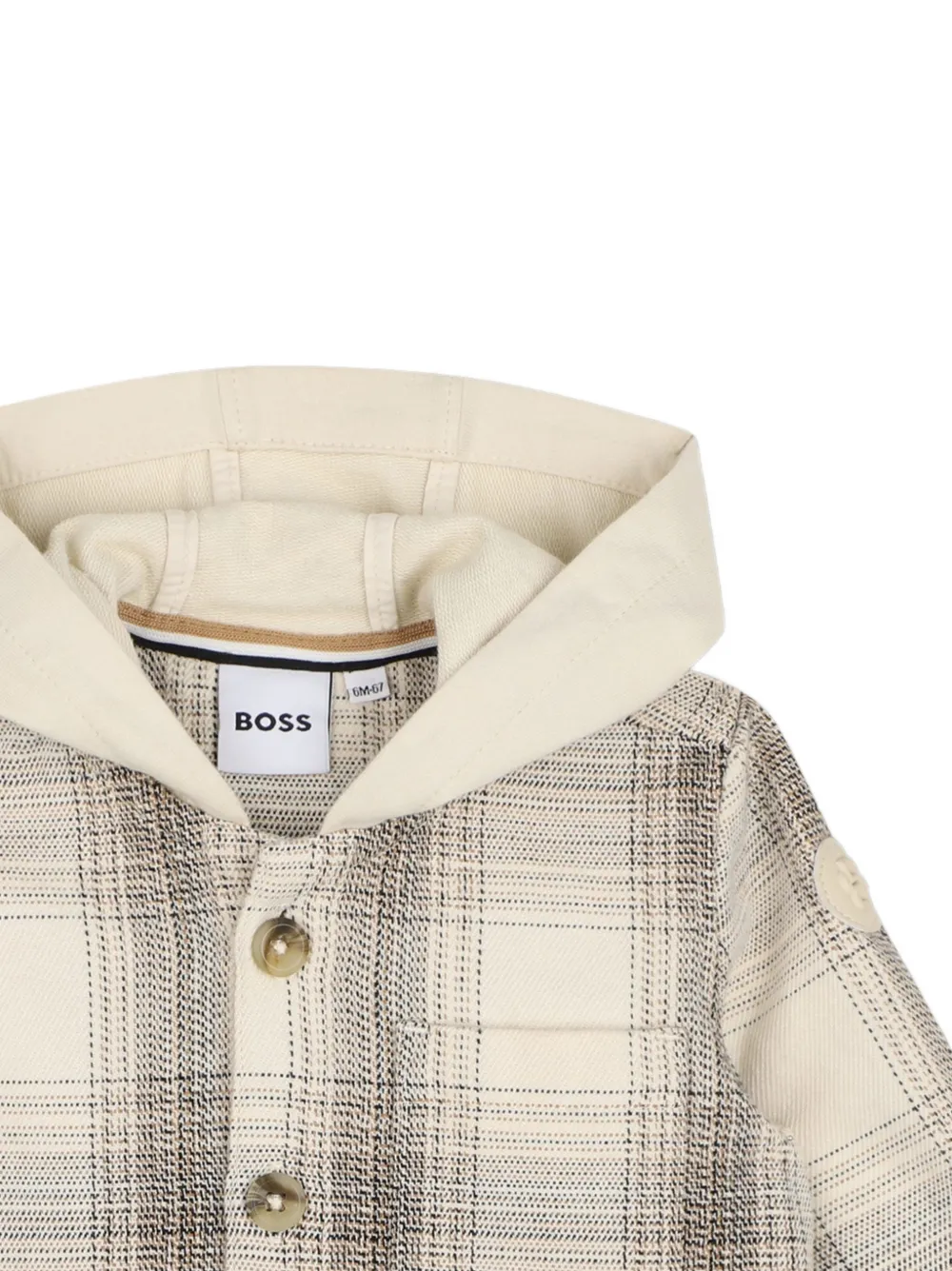 BOSS Kidswear Geruit shirt met capuchon Beige