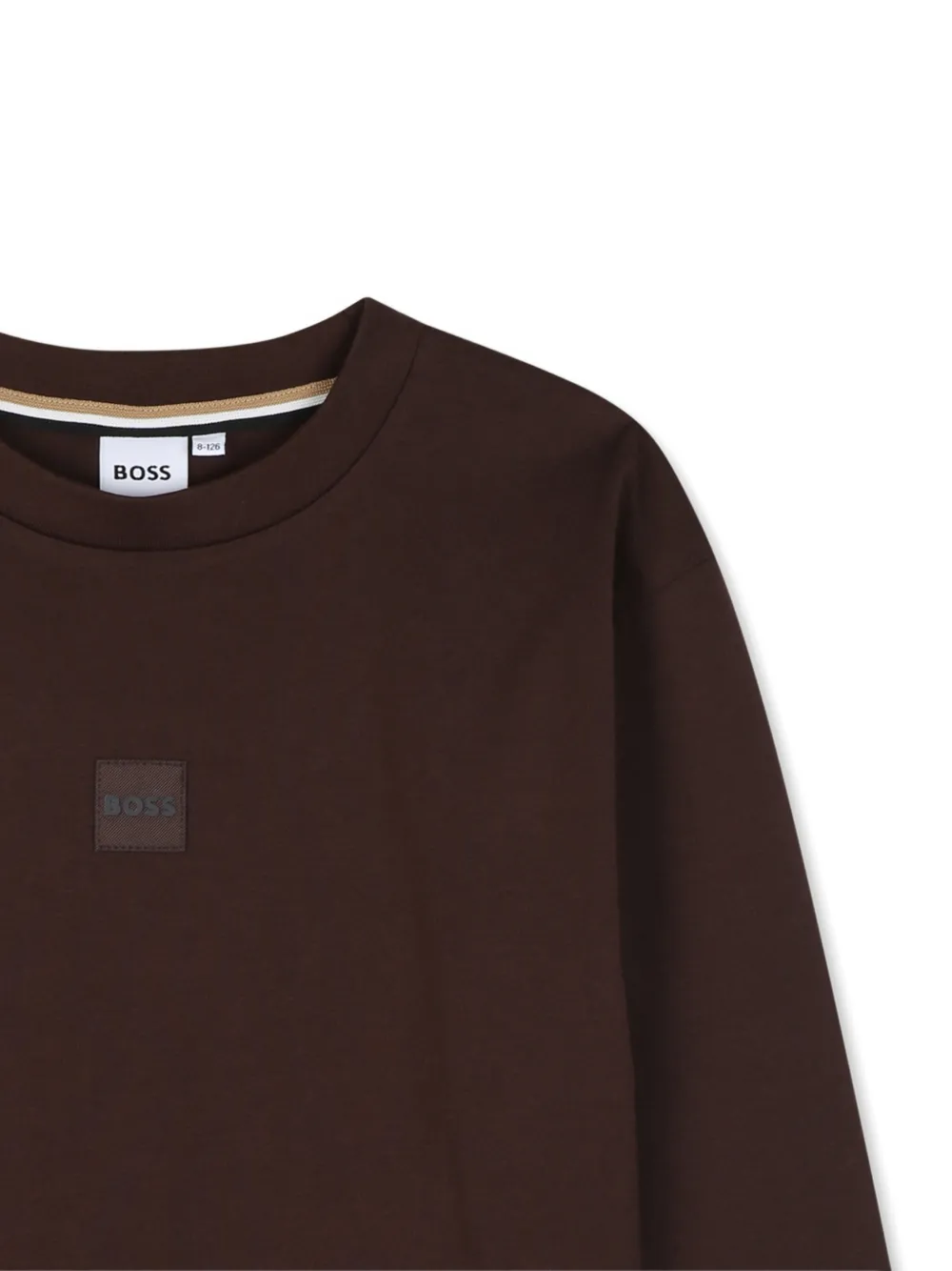 BOSS Kidswear T-shirt met logopatch en print Bruin