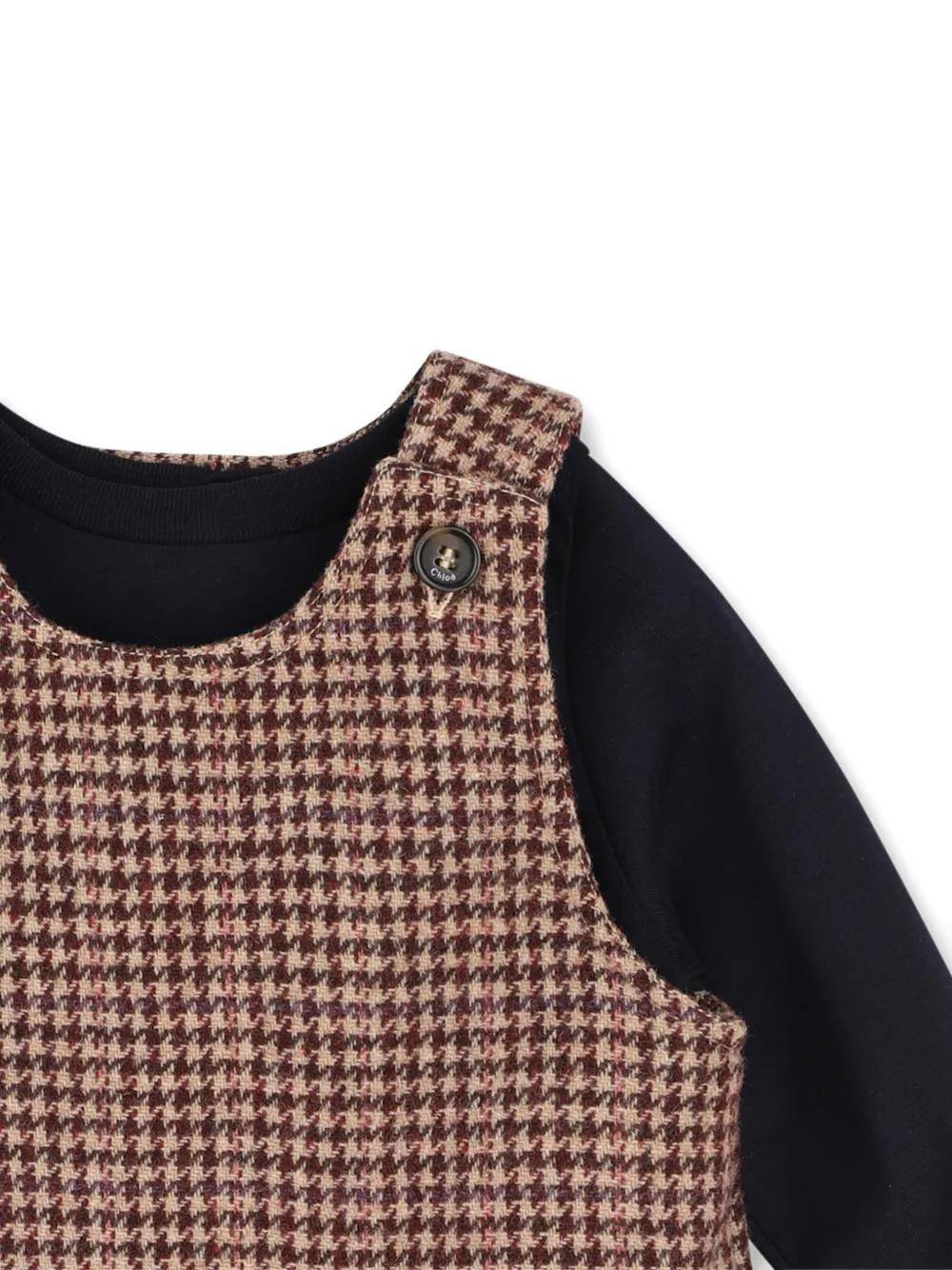 Chloé Kids Wollen jurk en T-shirt met pied-de-poule print Bruin