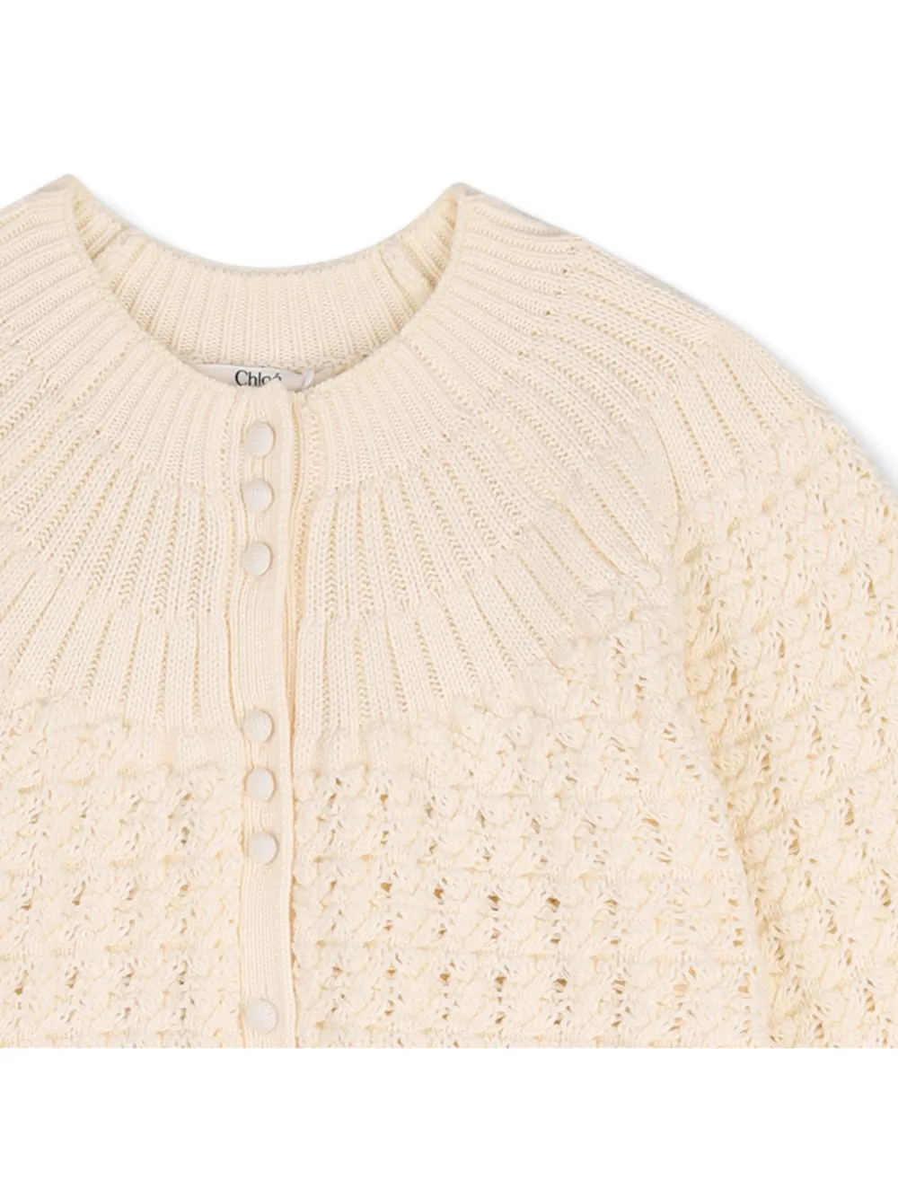 Chloé Kids Pointelle gebreid vest met geribbelde afwerking Beige