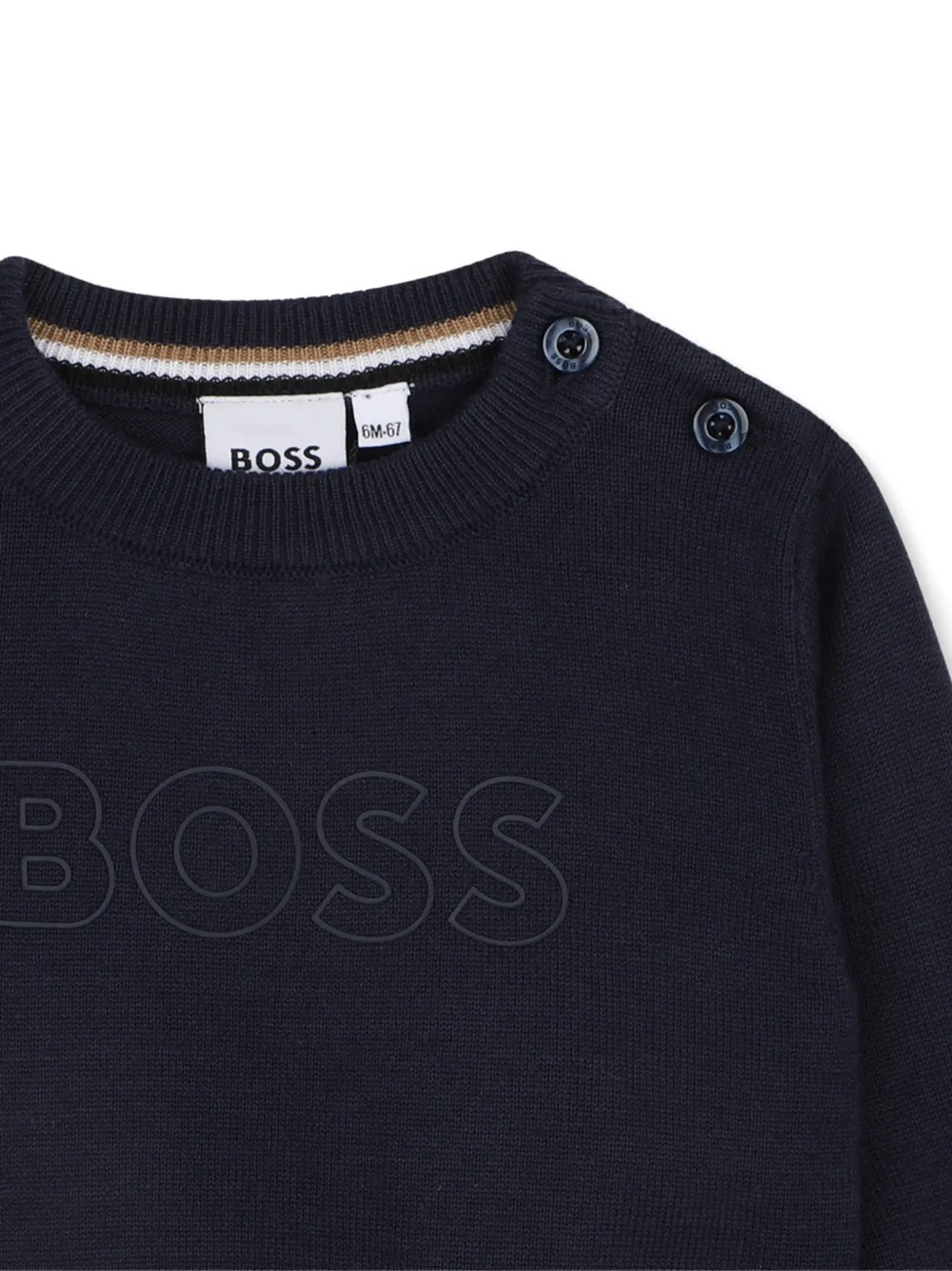 BOSS Kidswear Trui met knoopsluiting en geborduurd logo Blauw