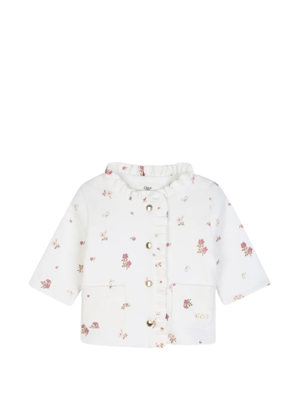 Chloé Kids Set met bloemen-print en ruches Wit