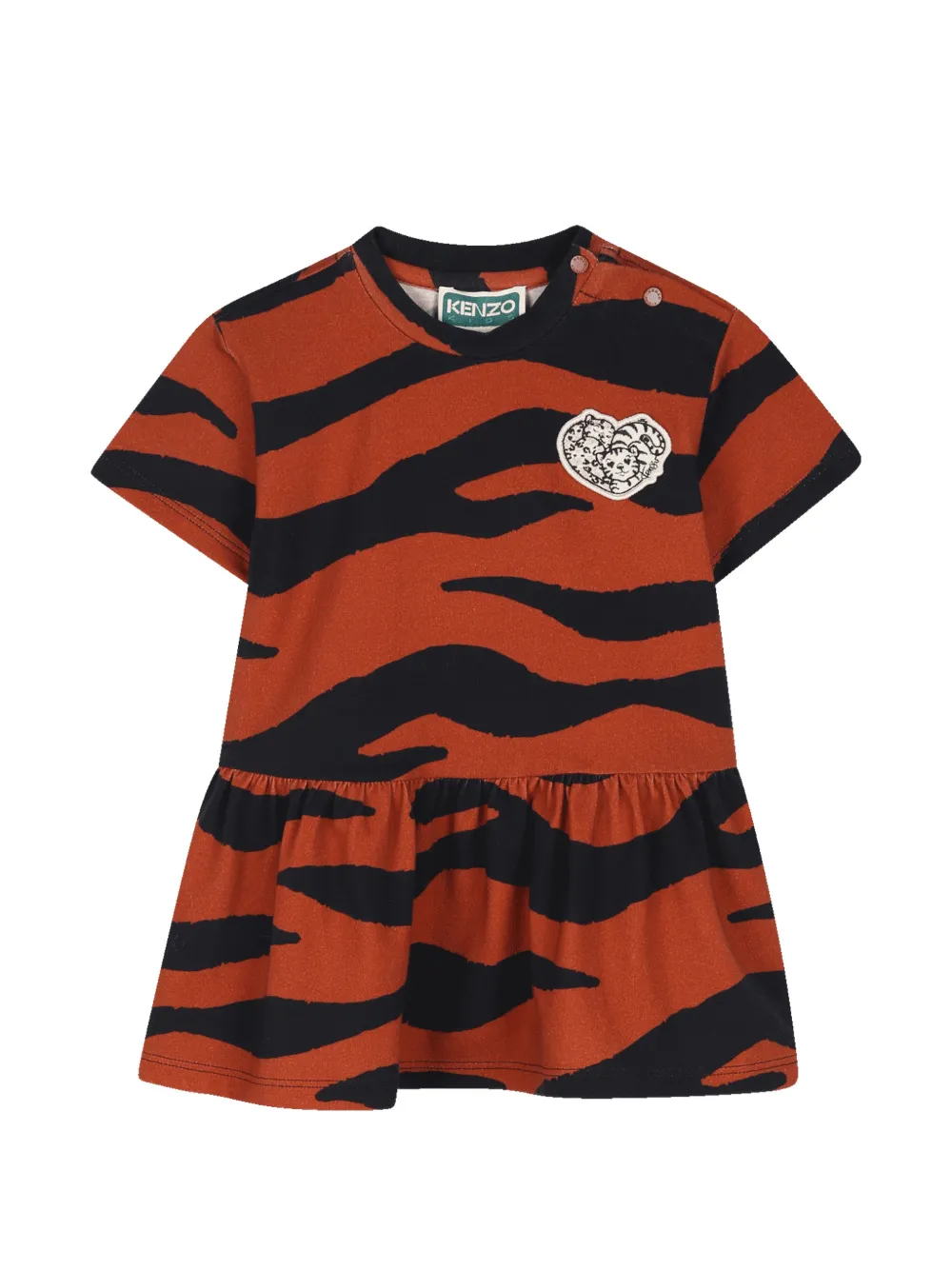 Kenzo Kids tiger-print heart-patch dress - Brown