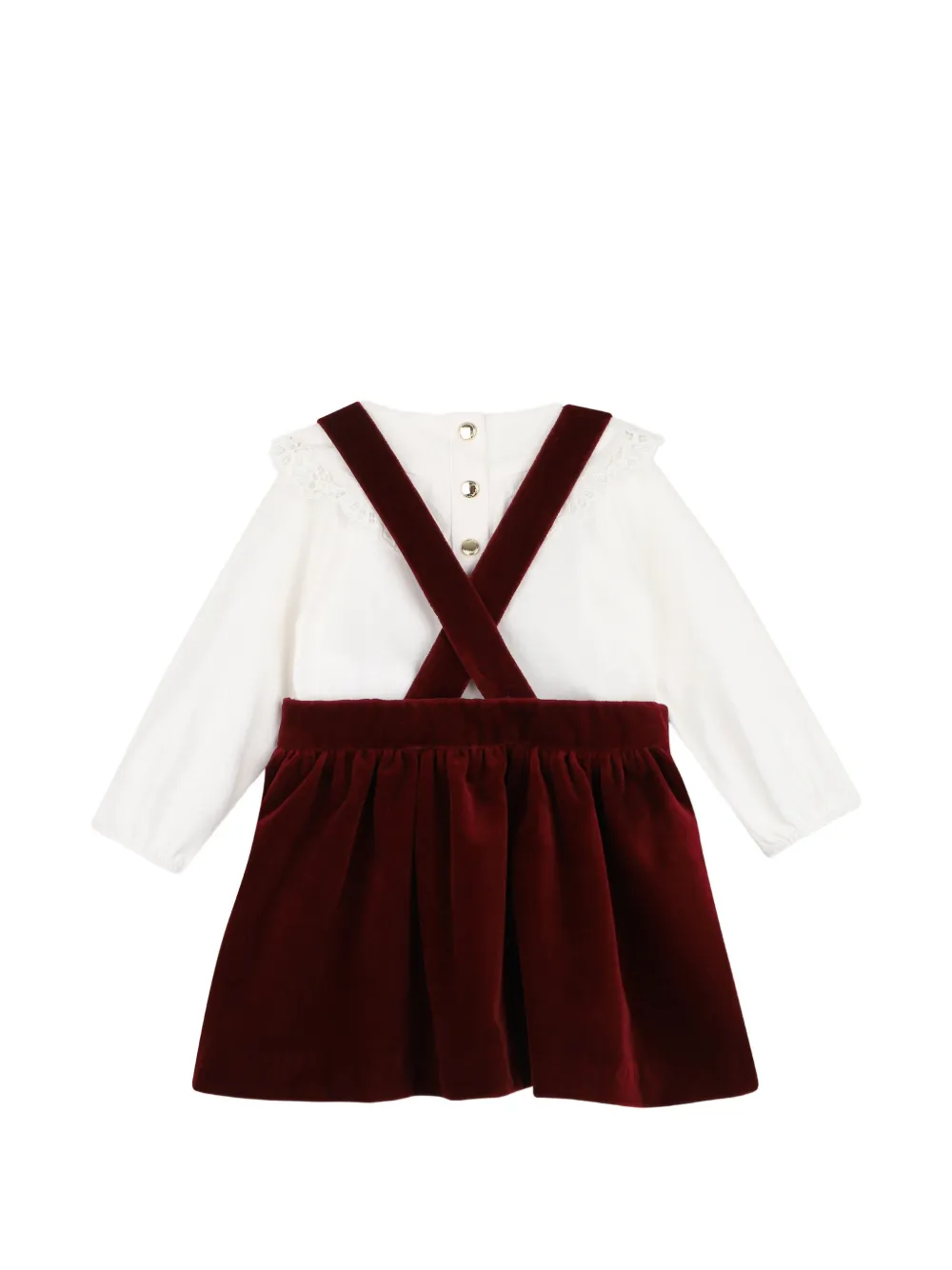 Chloé Kids Fluwelen jurk en T-shirt met kanten afwerking Wit