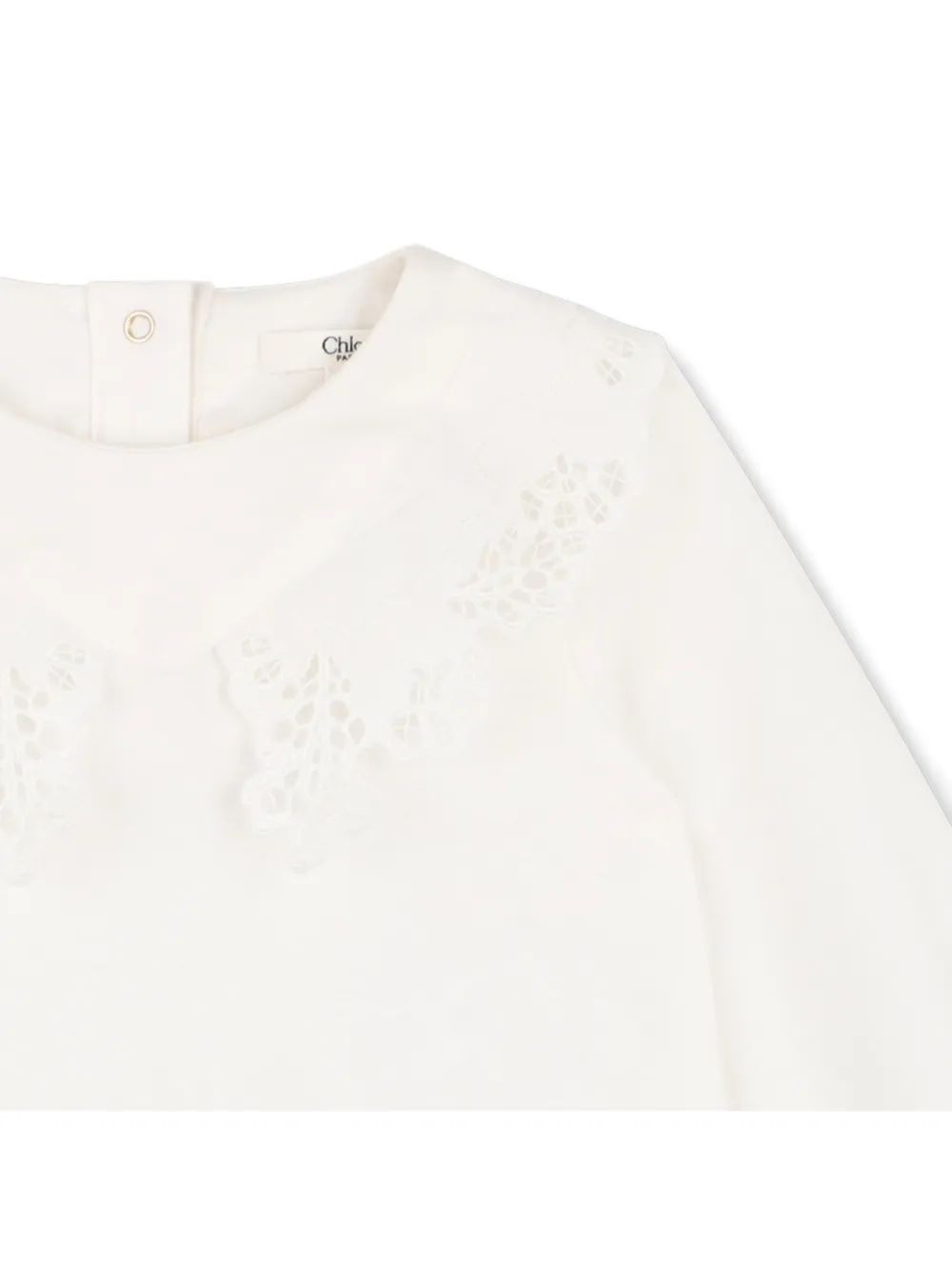 Chloé Kids Fluwelen jurk en T-shirt met kanten afwerking Wit