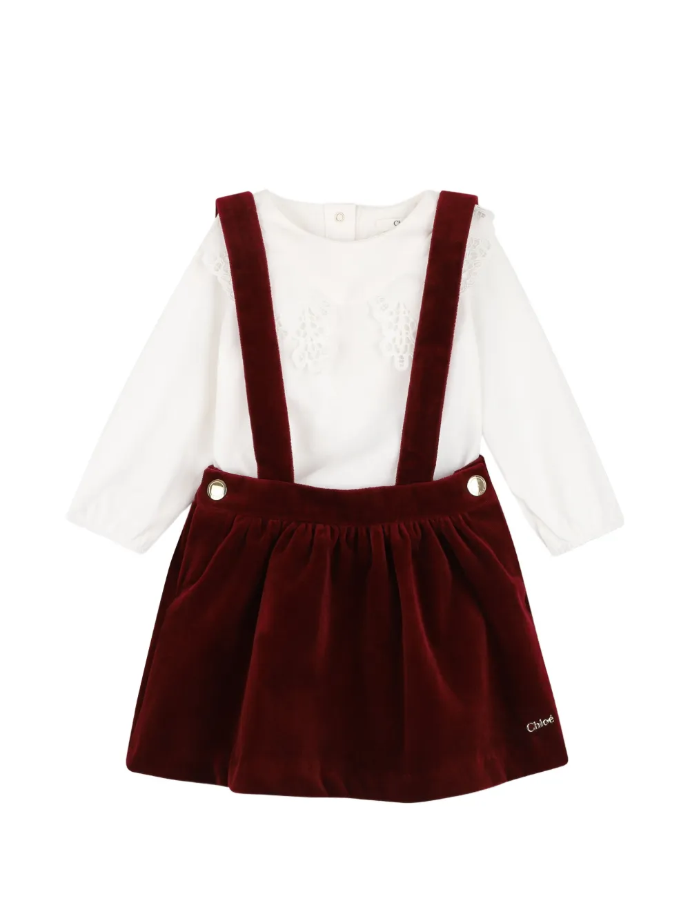 Chloé Kids ensemble robe-t-shirt en velours à détails en dentelle - Blanc