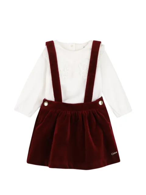 Chloé Kids lace-trim velvet dress and T-shirt set