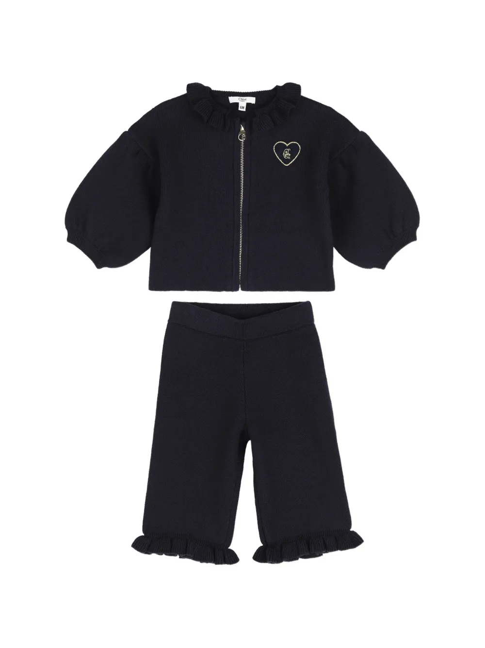 Chloé Kids Gestrickter Jogginganzug mit Rüschenbesatz - Blau