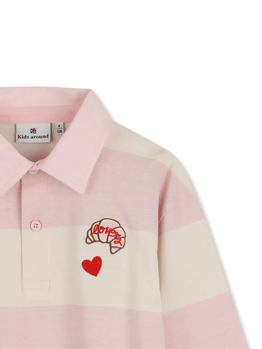 Kids Around Gestreept poloshirt met borduurwerk Roze