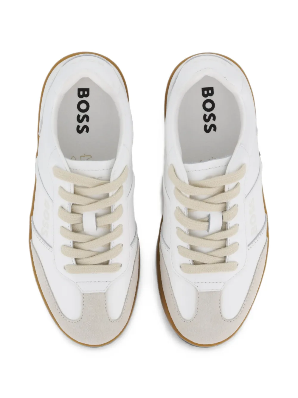 BOSS Kidswear Sneakers met suède vlakken en logo-print Wit